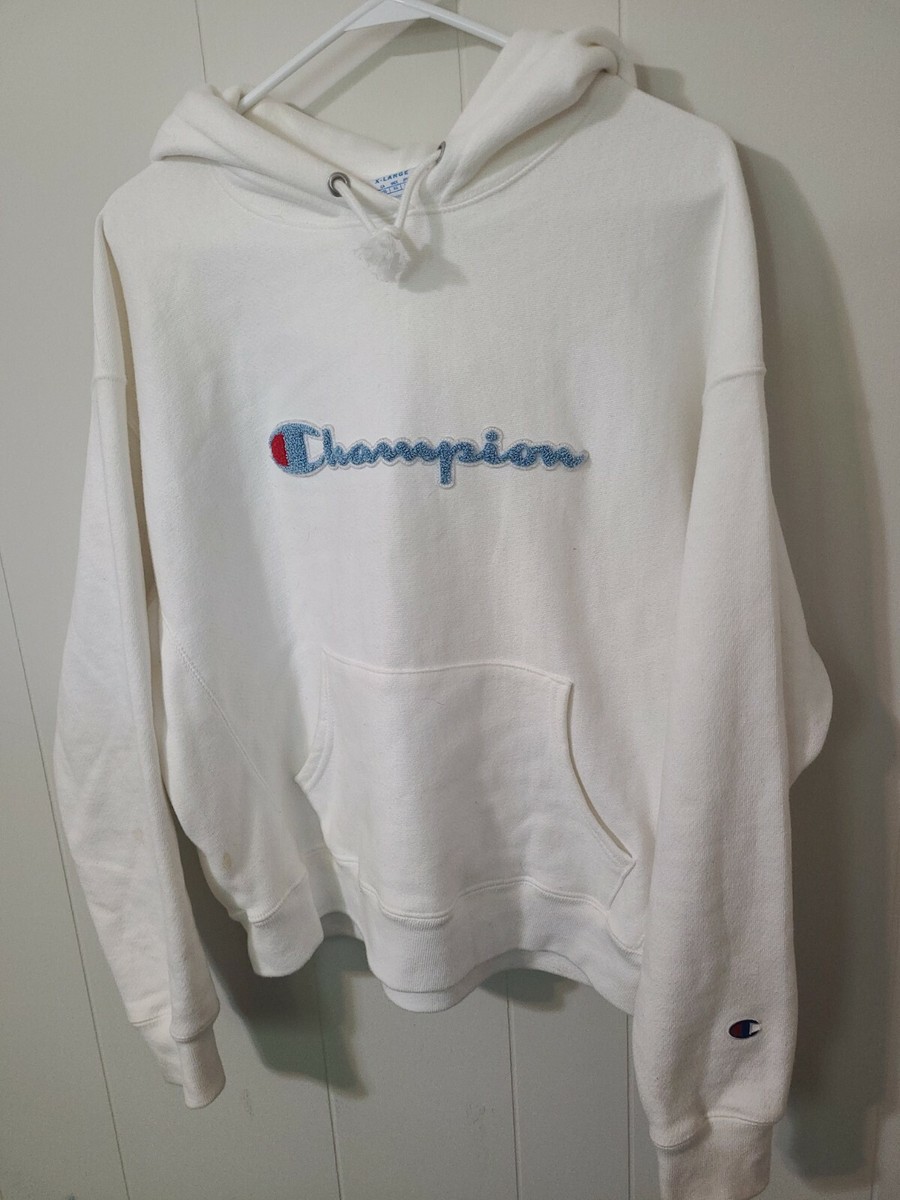 Vintage Champion Reverse Weave Womens Xl White Embroidered Hoodie