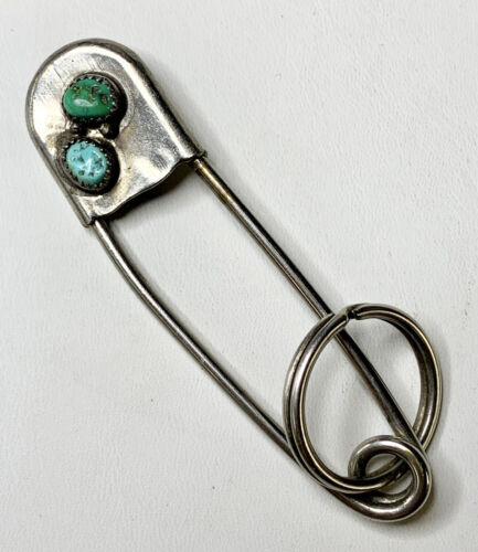 Green Turquoise safety pin. Blanket, Jacket, Lapel
