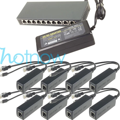 250M EXTEND PoE Kit for 8x Raspberry Pi B/B+/2/3 Micro USB 5V 2.4A /Switch 8 PoE