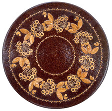 UKRAINIAN VINTAGE ART DECO LARGE WALL PLATE STRAW & WOOD DECOR HANGING  12"