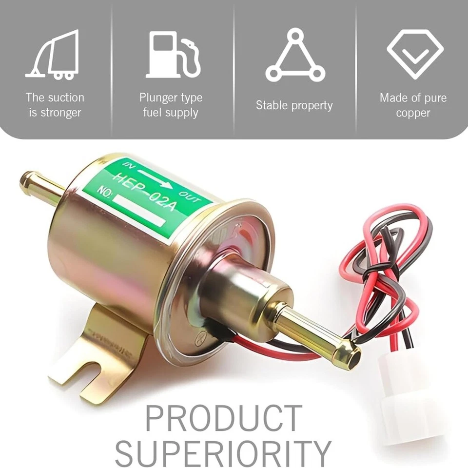 2PCS 12V Electric Fuel Pump HEP-02A Universal Inline Low Pressure Gas Diesel US - Image 3 of 4