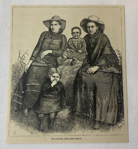 1880 magazine engraving~ RESCUED CAPTIVES AFTER UTE MASSACRE