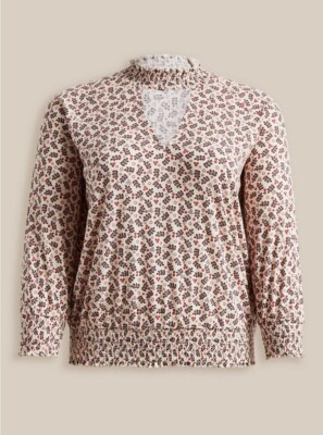 Torrid Textured Jersey Choker Neck Smocked Bottom Top Multi Plus 4 4X 26 #D65175