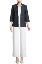 Misook Navy Blue Single Button Front Wavy Pattern Notch Collar Topper Jacket Xl