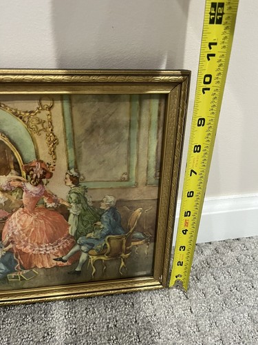 Antique Set Of 2 Prints Rococo Versailles Court Scene Gold Wood Framed - Picture 12 of 12