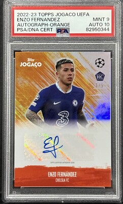 2022-23 Topps Jogaco UEFA Chelsea RC Enzo Fernandez Orange 1/5 PSA