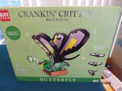 Block Tech Crankin' Critters Block Bugs Butterfly Build Set- 201 Pieces--NEW