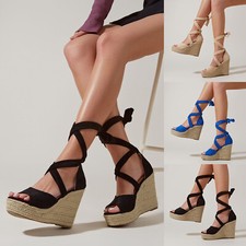 Ladies Platform Bandage Sandals Summer High Heel Wedges Casual Roman Shoes Size