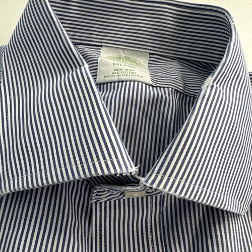 Brooks Brothers 1818 Milano Blue/White stripe mens shirt (Wear on collar) 16-4/5 - Picture 6 of 16