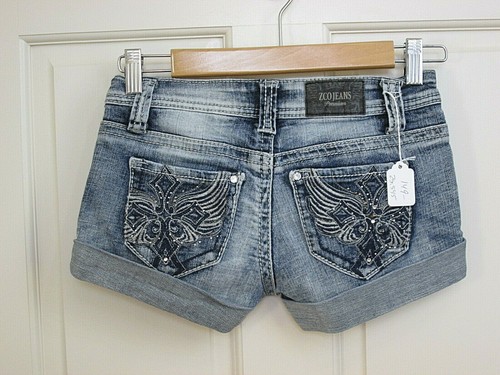 ZCO Studded Jean Shorts Juniors 1 Waist 25 Cuffed Distressed Stretch 149-25545 - 第 2/4 張圖片