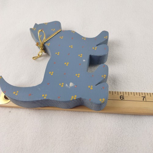 Vintage 90s Blue Wooden Cutout Shelf Sitter Cat Kitten Figurine Statue Floral - Picture 15 of 16