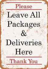 METAL SIGN - Please Leave Package and Deliveries Here - Vintage Look