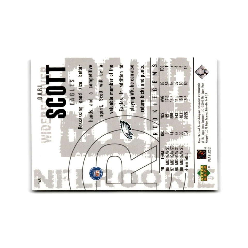 Gari Scott Rookie 2000 Upper Deck Black Diamond #145 Philadelphia Eagles NM - Image 2 of 3