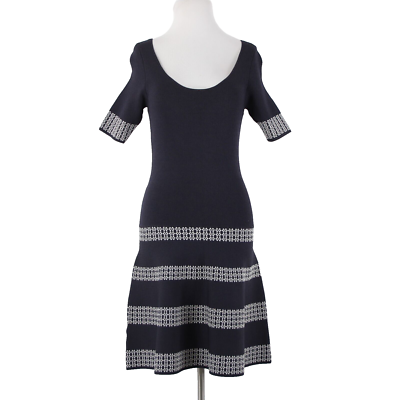 Ann Taylor NEW $149 Sz XS Blue White Tight Knit Fit Flare Rayon Nylon Dress  | eBay