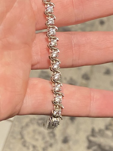 925 Sterling Silver Tennis Bracelet Round Clear CZ Prong Set Box Clasp 8in
