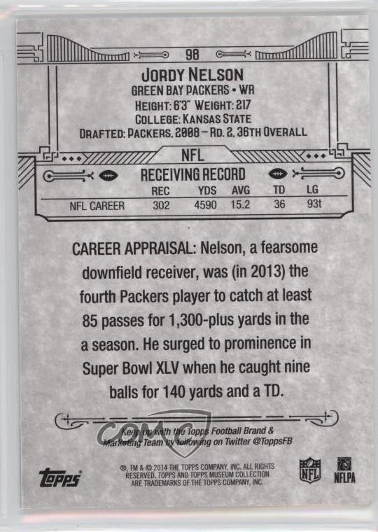 2014 Topps Museum Collection Jordy Nelson #98 - Image 2 of 2