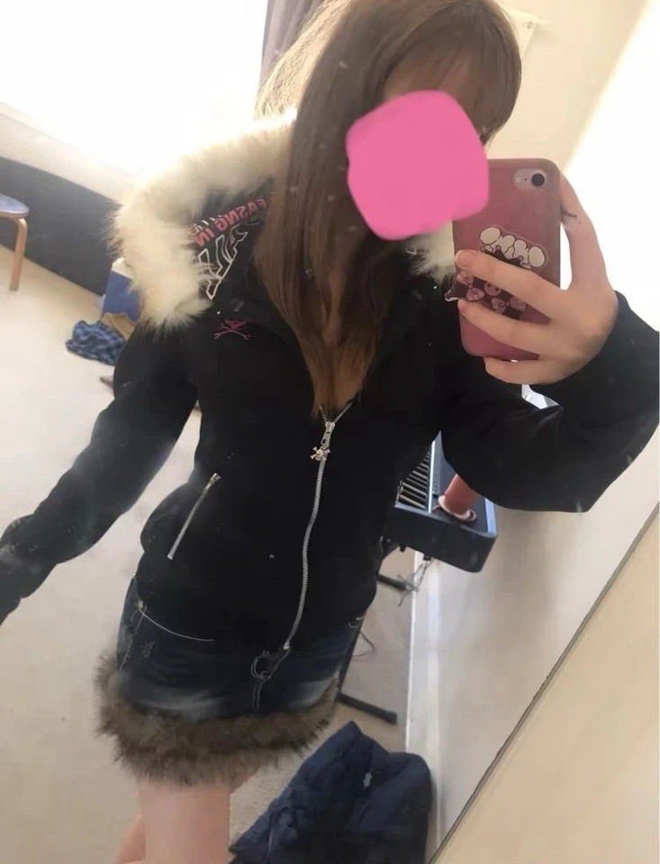 Chaqueta con Capucha Estilo Grunge Y2K Piel Sintética Calavera Alt Emo Años 2000 Escena Gótica Emo Foto 4 de 4