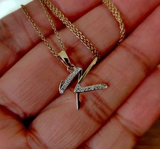 Round Cut Simulated Diamond Letter ''K'' Pendant Chain In 14k Yellow Gold Plated