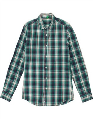 BENETTON Herren Hemd Small grün kariert Baumwolle BO03