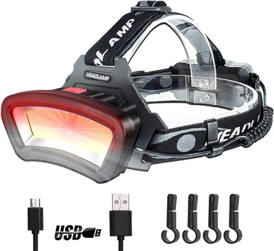 Hard Hat Headlamp COB LED Floodlight with Red Light USB Rechargeable 2000 Lumen