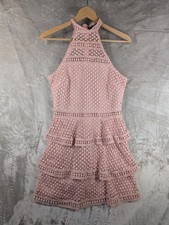 PrettyLittleThing Womens Pink Crochet Lace High Neck Tiered Mini Dress UK 10