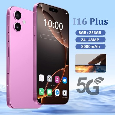 Unlocked Smartphone Mobile i16 Plus Android 14 Dual SIM 8+256GB 24+48MP 6.8inch
