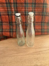 Vintage Empty Glass Fluted Lemonade Bottles And Lids 9” Bears Soft Drink Logo