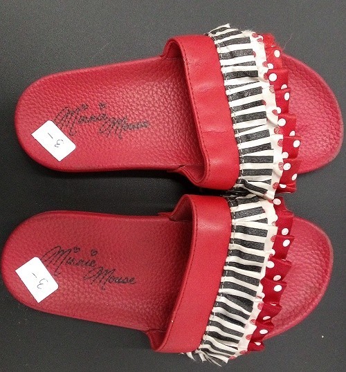 Minnie Mouse red sandals kids size 1-2 (black and white stripes, polka dot ruffl