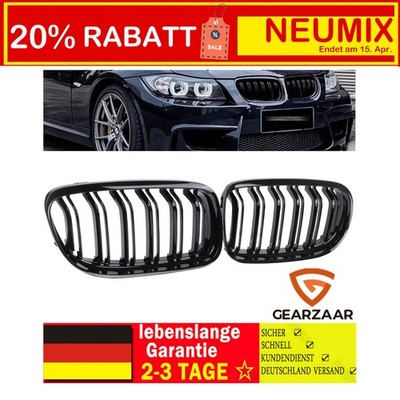 Nieren Grill Doppelsteg passend für BMW 3er E90 E91 LCI 2008-2012 Glanz schwarz