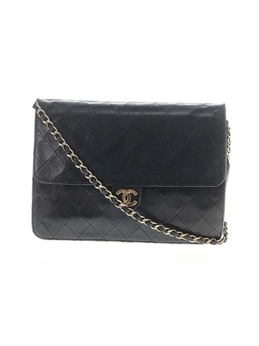 Chanel Women Black Vintage Leather Quilted Flap Shoulder Bag  One Size