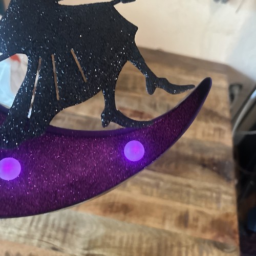 Halloween Metal Witch Riding A Broom Lights Up 12” - Picture 8 of 10