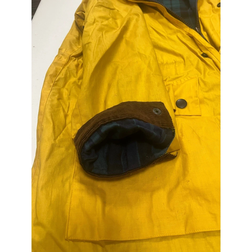 Chaqueta impermeable Sanyo amarilla con capucha y forro a cuadros hecha en Japón XL Foto 3 de 4