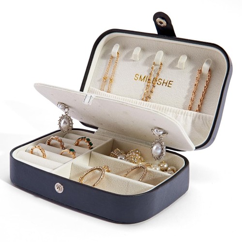 Jewelry Box, PU Leather Small Portable Travel Case, 2 Layers Organizer Displa...