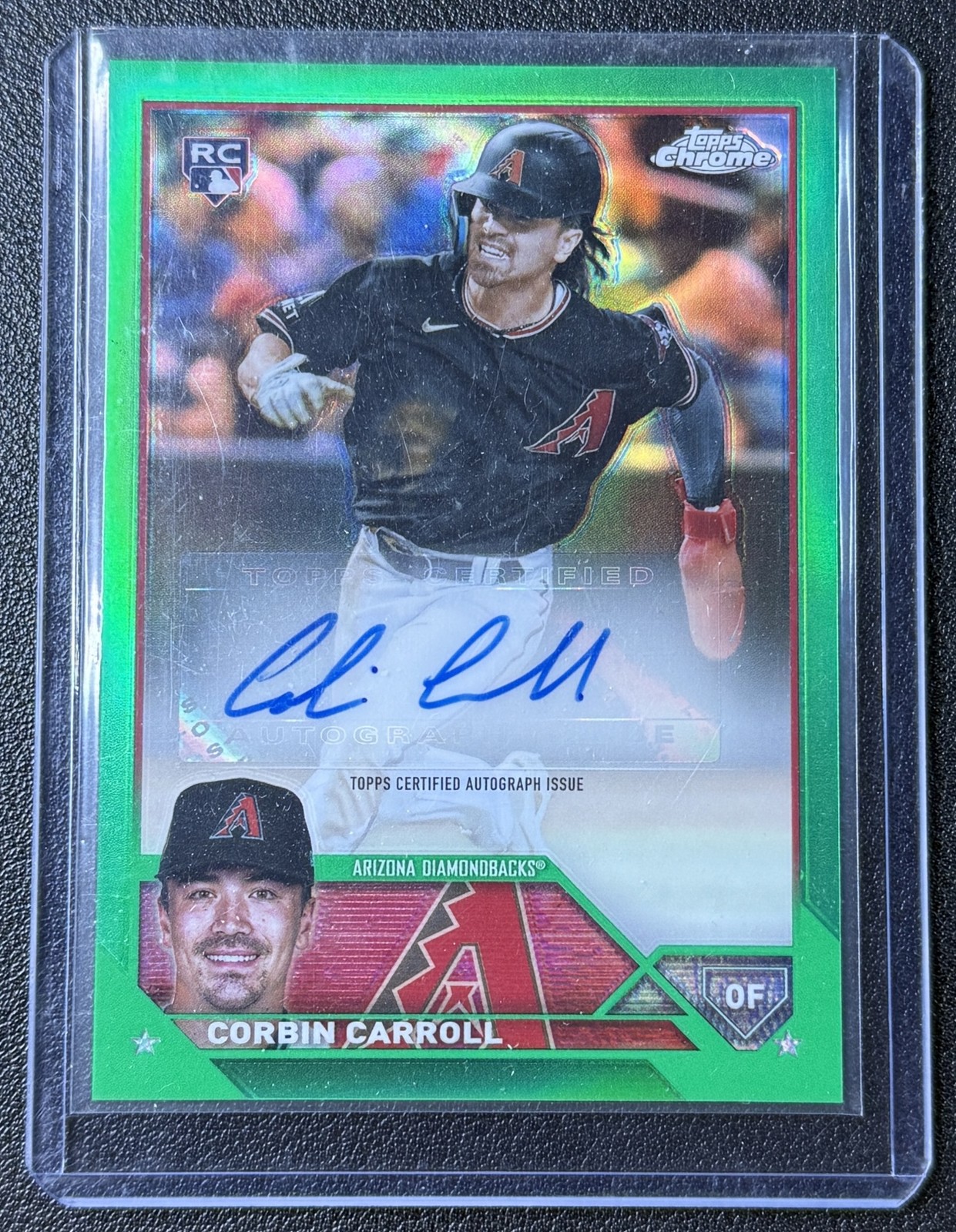 CORBIN CARROLL 2023 TOPPS CHROME UPDATE ROOKIE GREEN REFRACTOR AUTO RC 55/99