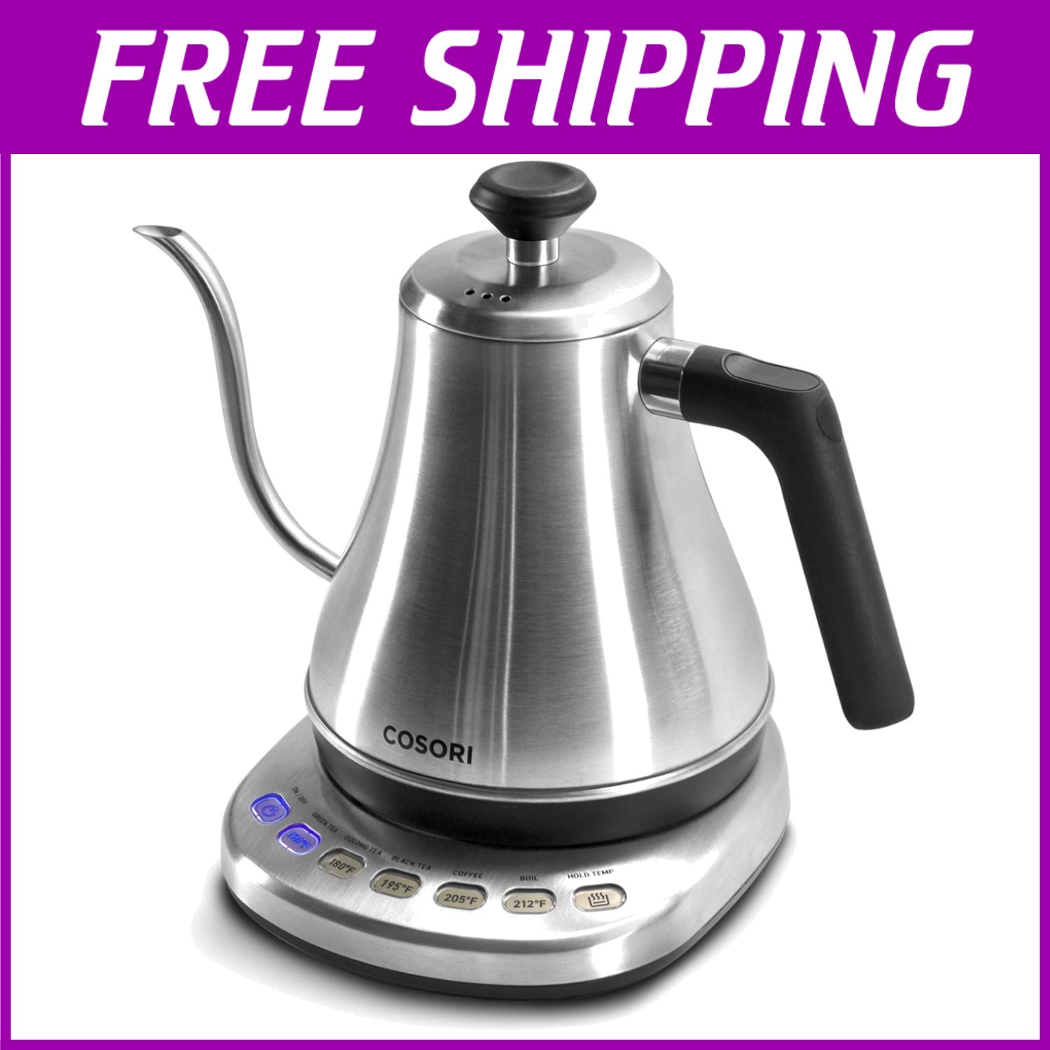 Stainless Steel Gooseneck Kettle with 5 Precise Temp Presets