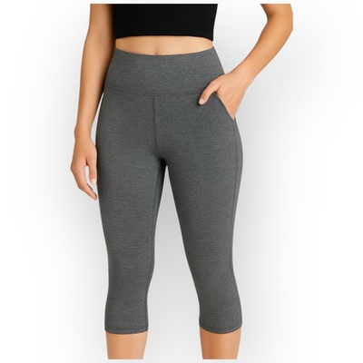 #ad EUC C9 by Champion High Waist Cropped Leggings Gray Stripe Size M $14.38