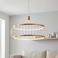 LED Pendelleuchte Metall Ø 57.5 cm rund in Messing matt Weiß warmweiß 2750 K