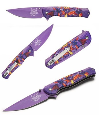 8'' Purple Spyro the Dragon 3-D Printed Graph Spring Assisted Pocket Knife w/clip