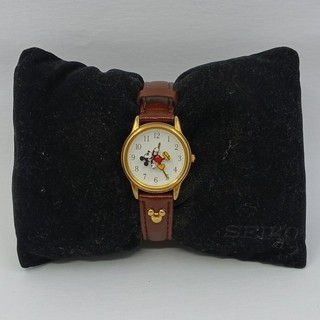 Disney Mickey Mouse Gold Time Bezel Genuine Leather Working Watch 7"