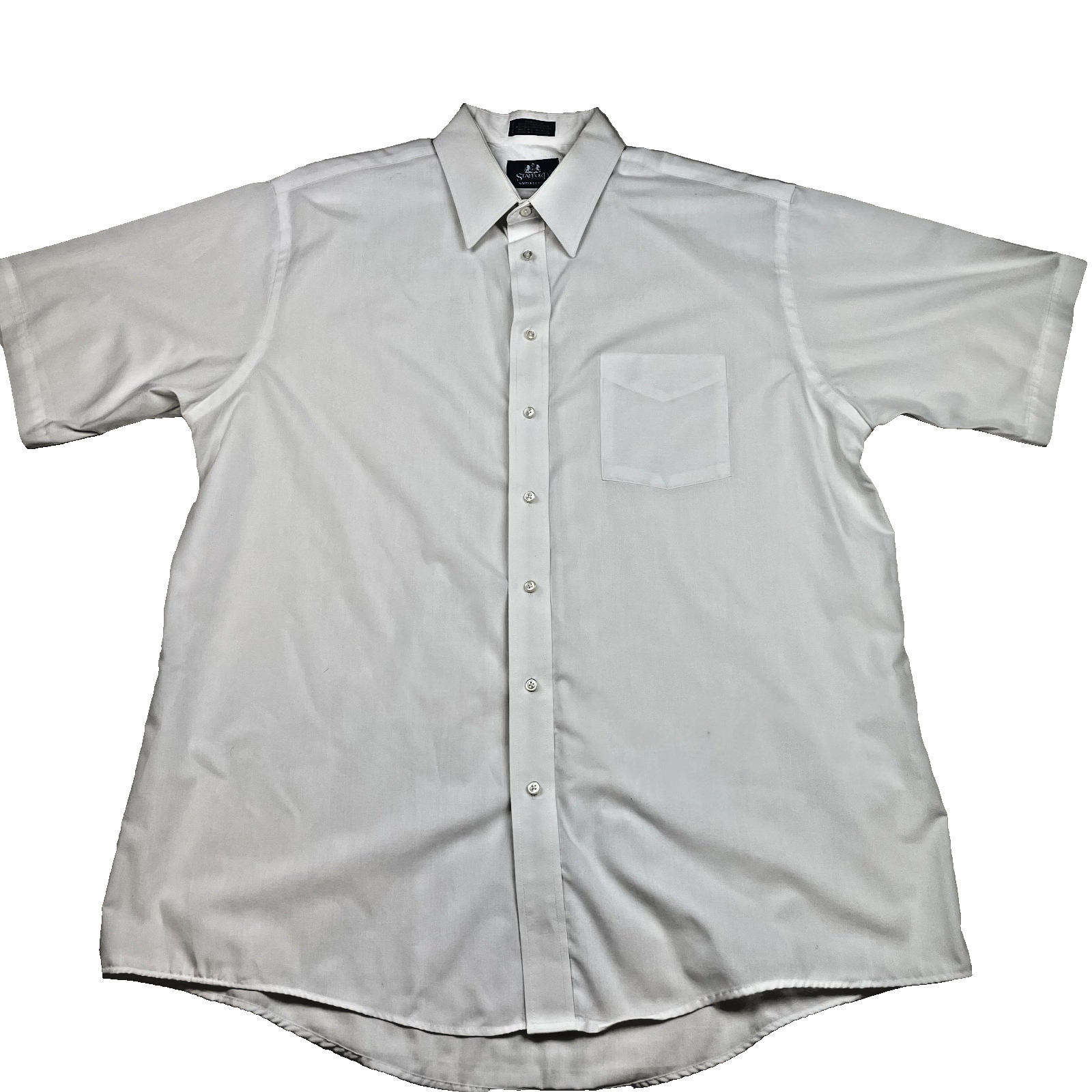 Stafford Wrinkle Free Oxford White Short Sleeve Shirt Regular Fit Mens 17.5