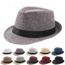 Men Women Straw Fedora Hat Trilby Cuban Sun Cap Panama Short Brim Floral Summer