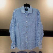 Original Penguin Mens Heritage Slim Fit Button Down Shirt Blue Striped Size 16.5