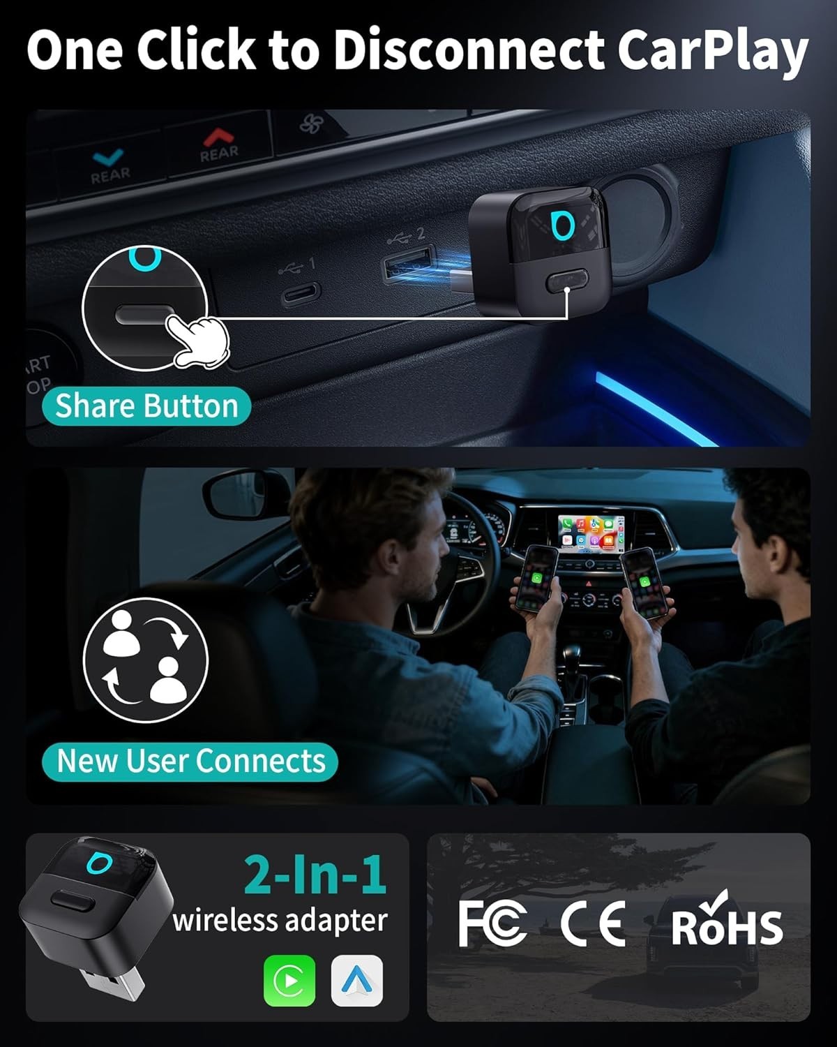 Ottocast Mini Pico 2 in 1 Wiessless Adapter per Apple CarPlay Android Auto - Miniatura 7