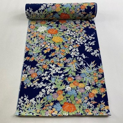  Unused Japanese Pure Silk Kimono Fabric Bolt   Navy Peony & Plum Floral