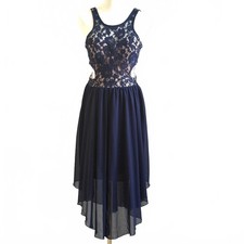 City Studio Navy Blue Lace Top Racerback Open Side Prom Formal Dress Size 3
