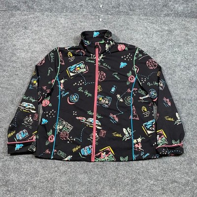 Koret Womens Around the World Travel Print Zip Up Track Jacket Black Large L