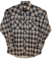 Authentic Western Youngbloods Shirt Mens Medium Plaid Pearl Snap Western Brown