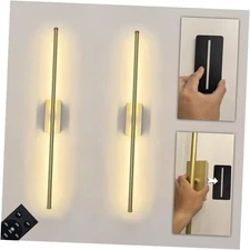 Set of 2 Battery Powered Linear Tube Rechargeable Gold 28 Inch 2X Gold Sconce