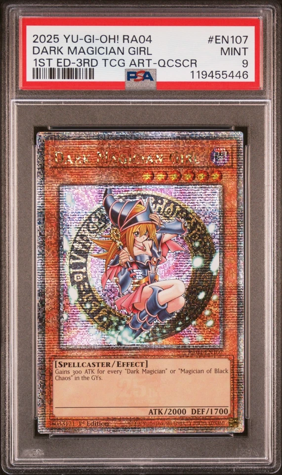 YUGIOH PSA 9 2025 Dark Magician Girl RA04-EN107 QCR "3rd Art" 1ª Edición