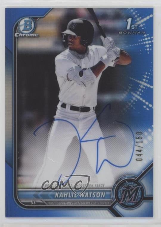 2022 Bowman Chrome Prospect Blue Refractor 44/150 Kahlil Watson #CPA-KW Auto 5h0